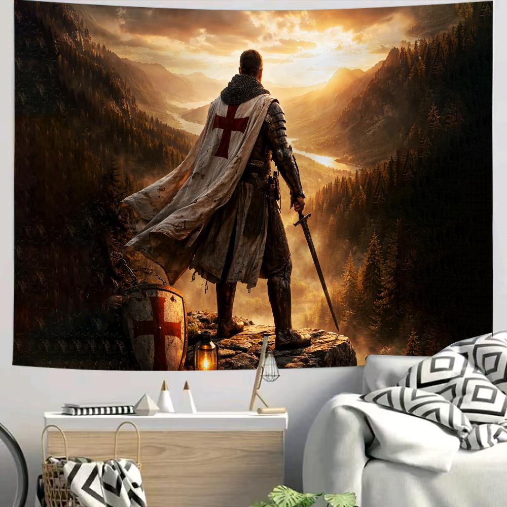Knight Templar RETRO Tapestry Custom Living Bedroom Party Dormitory Interior Wall Bohemian Decoration Attached Clip