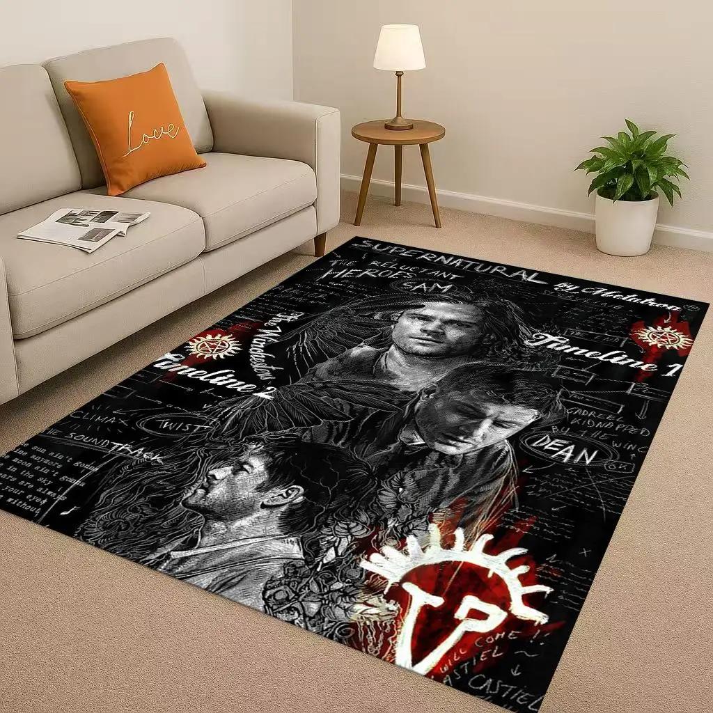 3D Supernatural Sam Dean Winchester TV Living Room Non-Slip Area Rug Soft Carpet for Bedroom Playroom Sofa,Home Decor Doormat