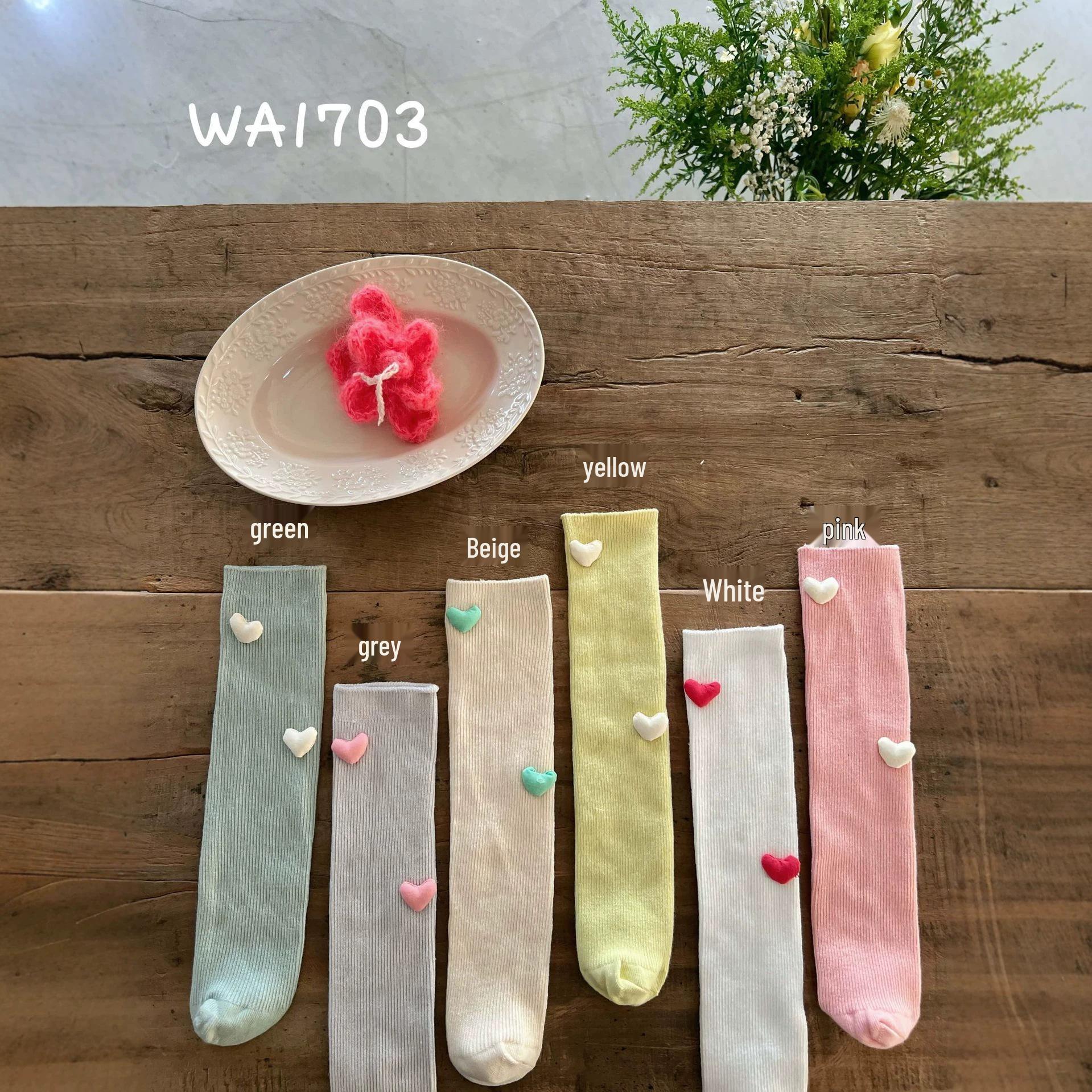 Korean Style Girls Mid-Calf Ruffle Socks - Double Heart, Combed Cotton Spring/Summer Princess Socks 26