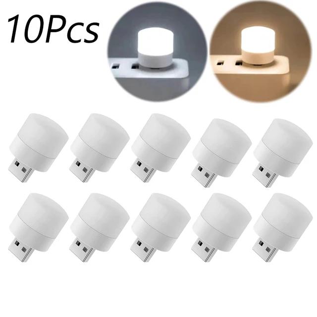 10/1Pcs Mini USB Night Light Warm White Eye Protection Book Reading Light USB Plug Computer Mobile Power Charging LED Night Lamp