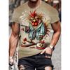Men's Funny Morning Rooster 3D Printed T-Shirt Casual Short Sleeve Crewneck Top Cool Coffee Chicken Graphic Tee Quirky Harajuku Summer Streetwear