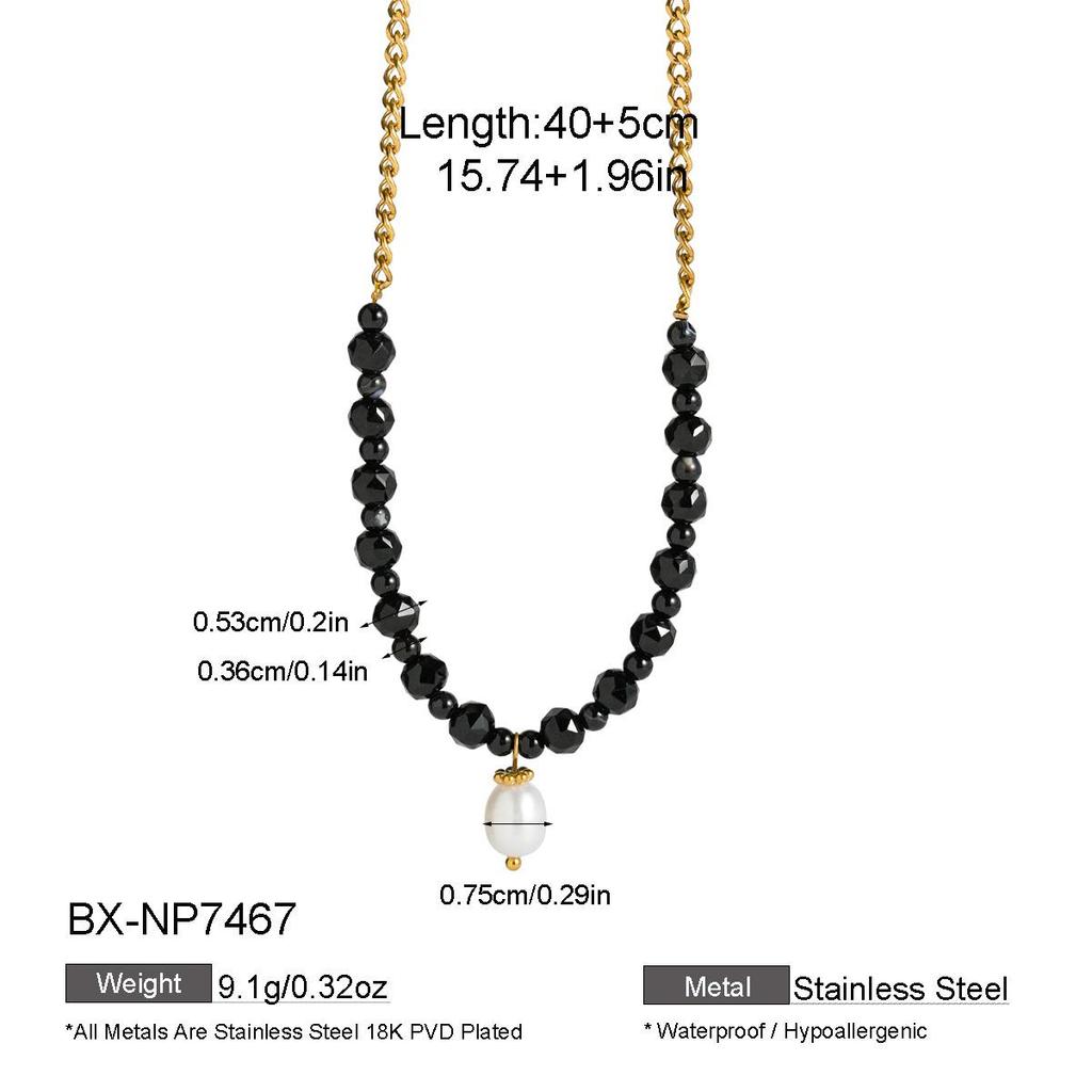 Luxurious European-Style Natural Stone & Pearl Necklace with Gold-Plated Stainless Steel Layered Design for Women