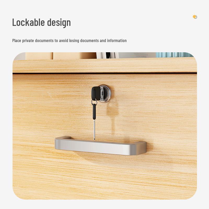 Lockable Mobile Wooden Cabinet for Under Desk Storage