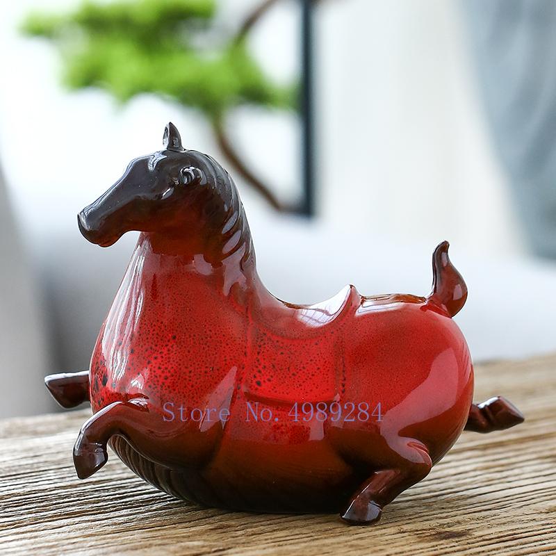 Chinesische Retro Handgefertigte Keramik Tierstatue Pferd Simulation Tier Moderne Heimdeko Zubehör Ornamente Dekor