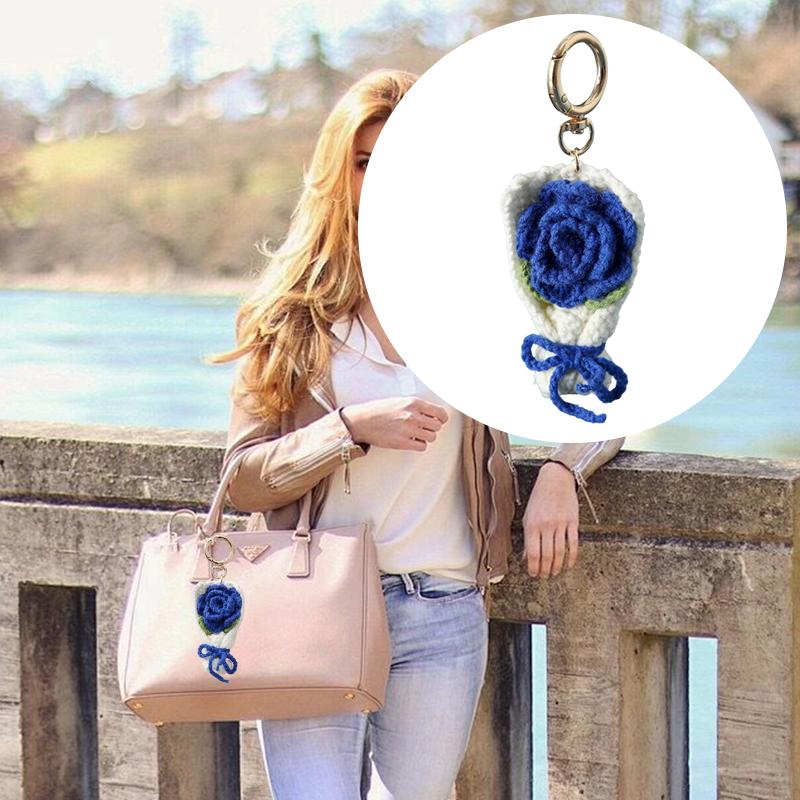 Crocheted Bouquet Handheld Flower Design Chic Bag Pendant Handmade Multiple Colors Gift Accessories 6 Colors