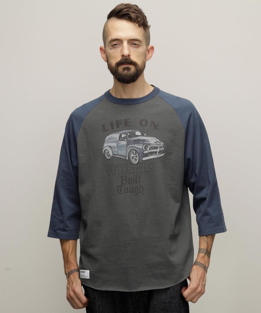 Schott NYC RS T-SHIRT "LIFE ON WHEELS" Raglan Sleeve T-Shirt, Men's, Size S, 410, Charcoal, 782-4130005