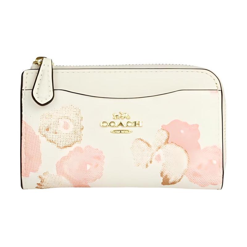 COACH 12 floral print zipper closure coated canvas card holder mini women's white White