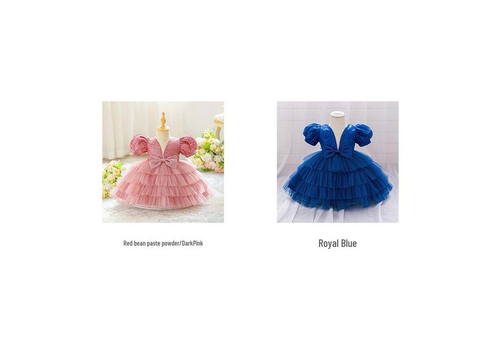 2026 Girls' V-Neck Mesh Cake Skirt Dress - Birthday & Flower Girl Party Outfit