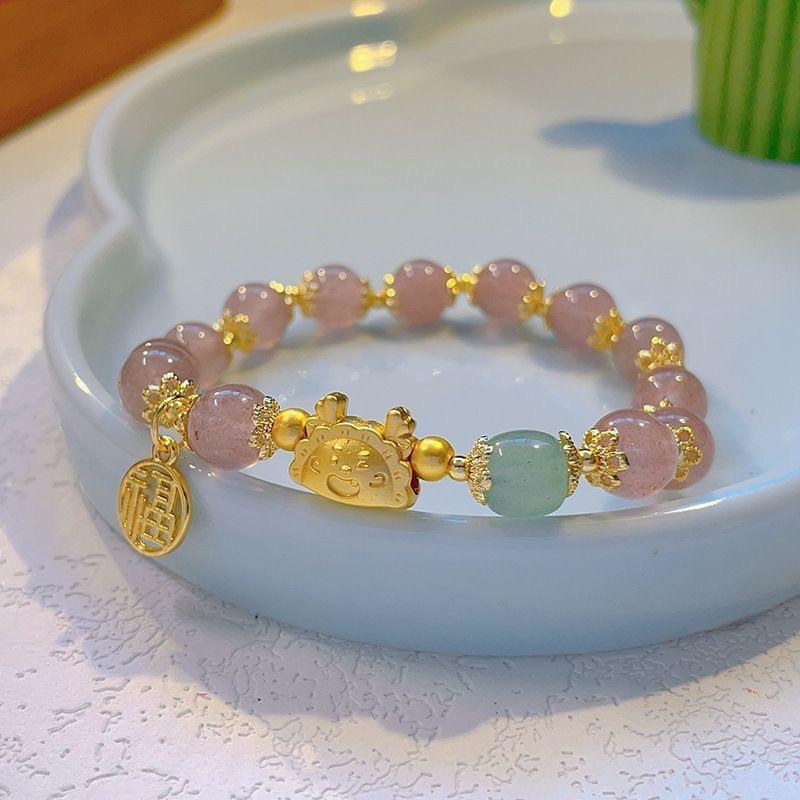 LATS Green Glass Imitation Opal Bracelet for Women Exquisite Gold Color Leaves Wrist Strap Bangle Chain Bracelets Girls Gifts