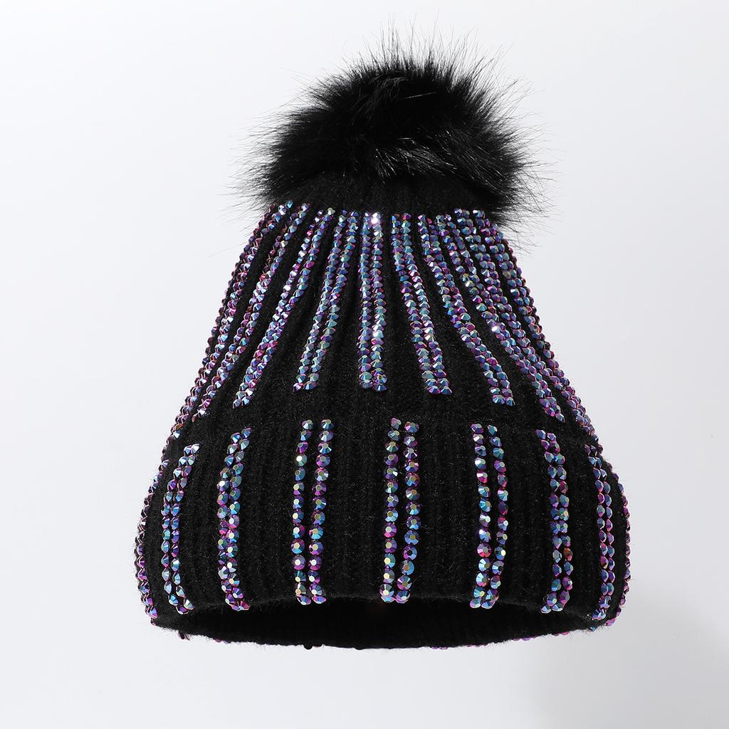 Solid Color Outdoor Cold Protection And Warm Hat, Knitted Hat, Thickened Pom-Pom Full Drill Sleeve Hat.