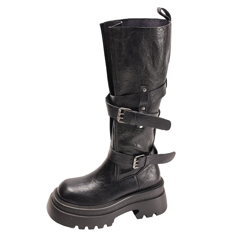 British Style Thick Heel But Knee Knight Boots Women's 2025 Autumn New Retro Versatile Thin Sweet Cool Buckle Boots