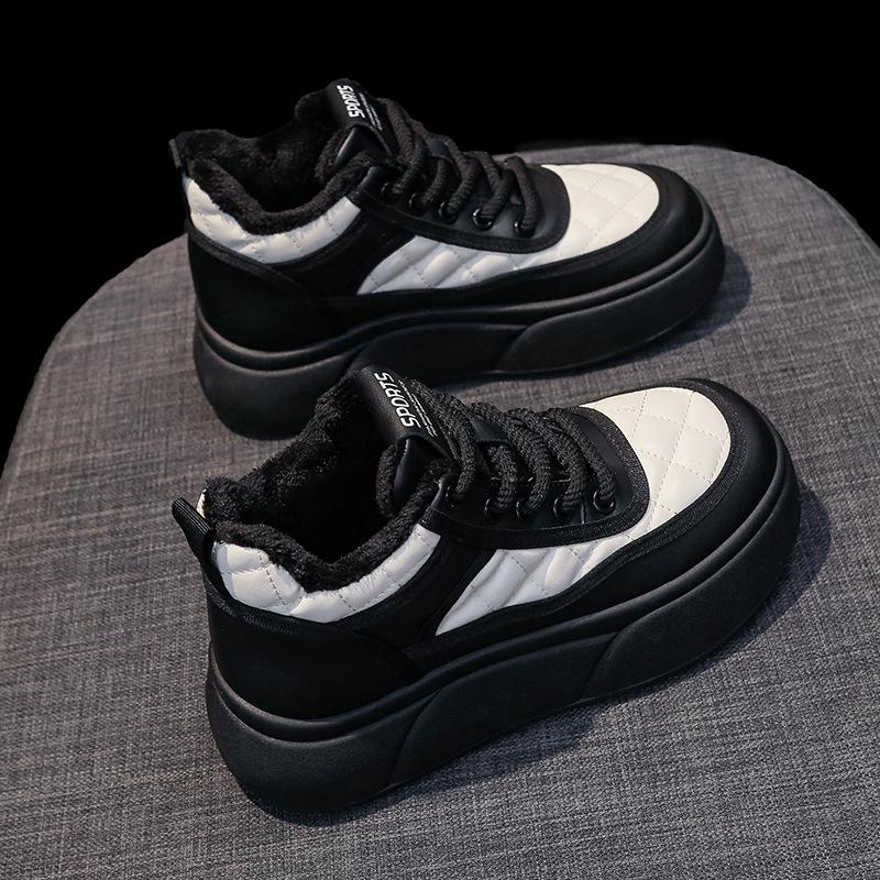 Leather Warm and Velvet High-top Shoes Women's Cotton Shoes New Winter Platform Casual Board Shoes Warm Bread Shoes