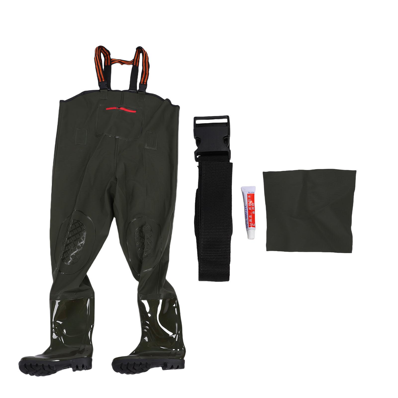 Waders Green Thickened PVC Breathable Half Body Water Proof Wading Pants with Boots for Fishing Water Sports