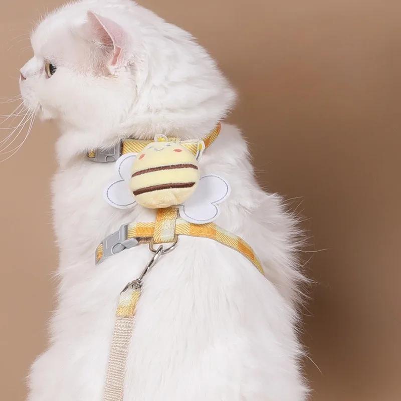 Haustierbedarf Katzengeschirr Leine Halsbänder Verstellbar Cartoon Biene Atmungsaktiv Kleine Hundeleine Outdoor Spaziergang Kawaii Tragbar Einfach