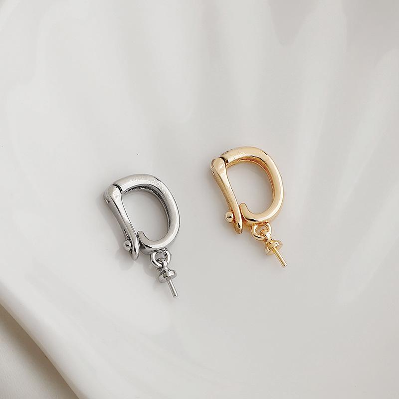 14K Gold Filled D-Shaped Pendant Buckle with Pin for Pearl Necklace Clasp DIY Jewelry Accessories