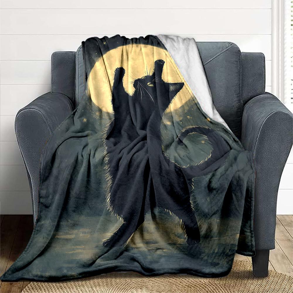 1pc Black Cat Moon Night Blanket Warm, Cozy, And Soft, Suitable for Sofas, Beds, Cars, And Office Use.Perfect for Camping And Travel, Making It a Grea