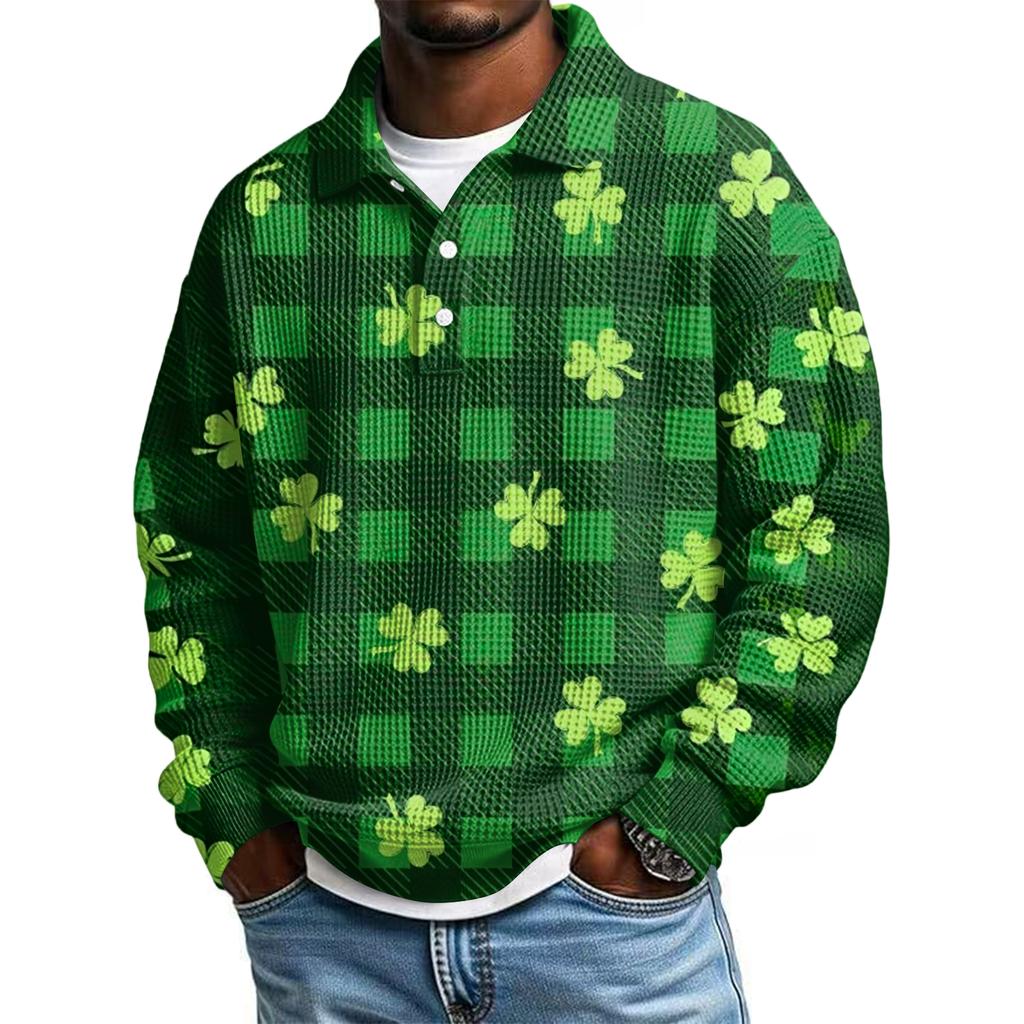 Pánská ležérní košile s krátkým rukávem, ležérní, na Svátek svatého Patrika, letní, jarní, s límcem, na knoflíky