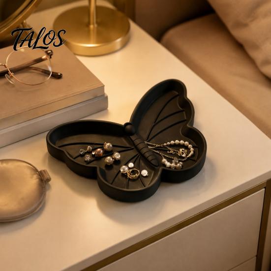 Ceramic Ring Holder Cute Butterfly Jewelry Tray, Vanity Dish for Earrings Necklaces Keys, Exquisite Organizer Elegant Desktop Bedroom Entryway,