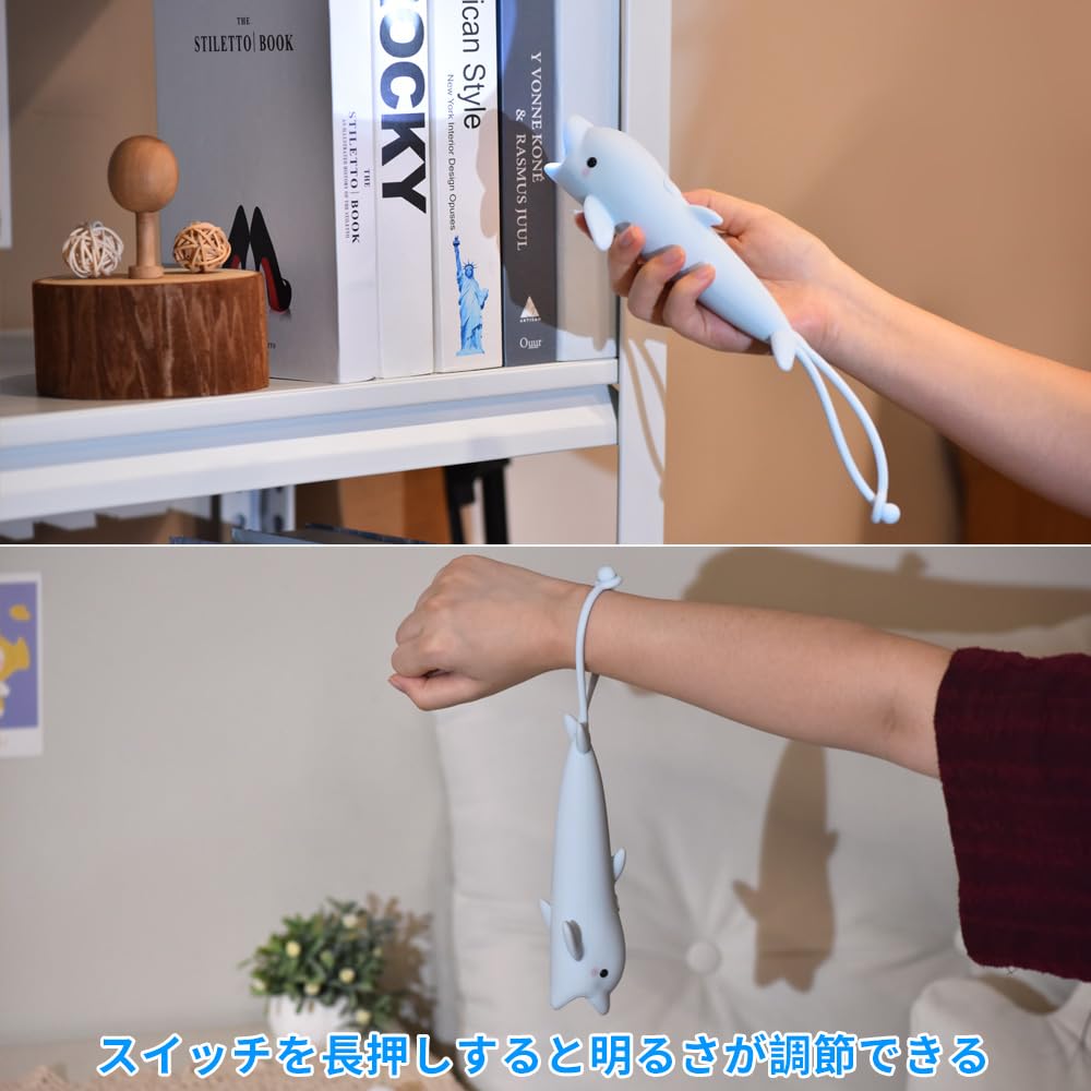 YZYOE Rechargeable Dolphin LED a cute silica gel comfortable touch and long press to adjust the brightness of the outdoor lighting idea Flashlight,
