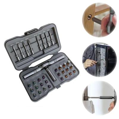 Kit de Destornillador de Trinquete Magnético 32 en 1, Destornillador de Mango en T con Imanizador Extraíble, Juego de Herramientas Manuales Multi-Punta para Bricolaje