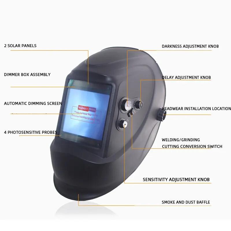 

1PC Welding Cap Large Window Four Sensors External Regulation Solar Powered Automatic Dimming Large Screen Mask Helmet