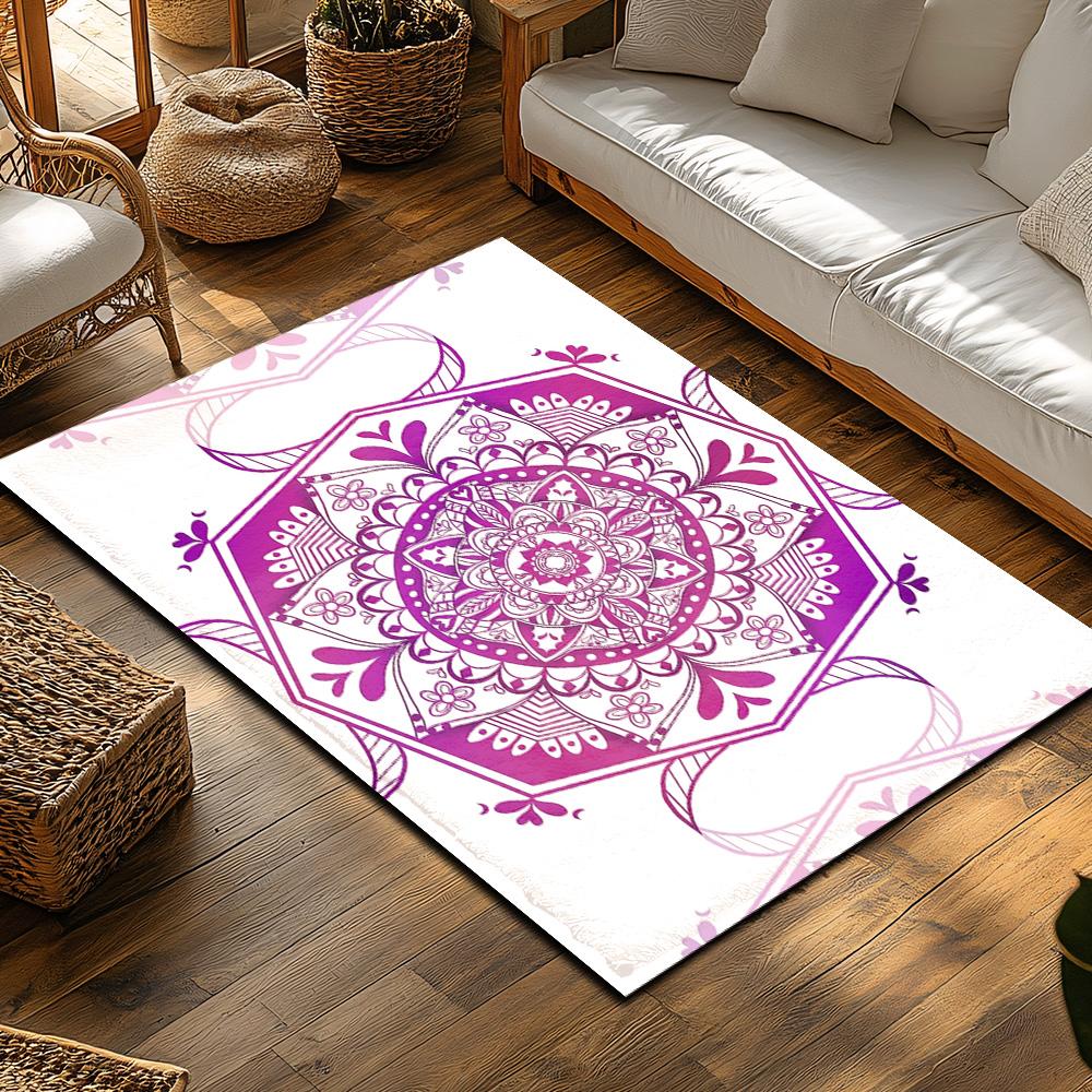 Boho Persian Area Rug Mandala Pattern Mat Washable Floor Carpet Non Slip Home Decor Purple Aesthetic Room Rug Modern Accent Deco