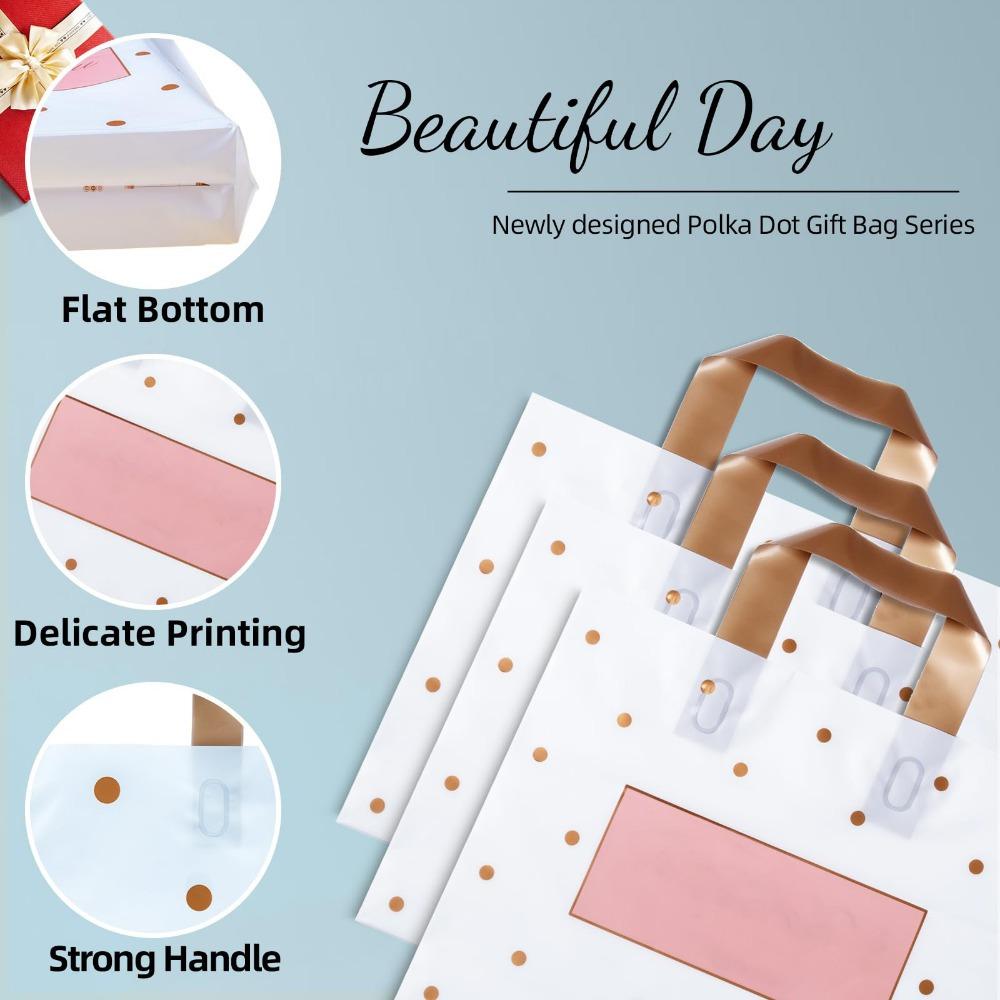 50pcs Plastic Shopping Bags with Handles Merchandise Bags Polka Dot Boutique Bags Reusable Gift Bags for Party Clothing Shopping