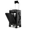 20 Inch Front Opening Multifunctional PC Aluminum Frame Carry On Luggage - Rechargeable Rolling Suitcase with Combination Lock & Spinner Wheels