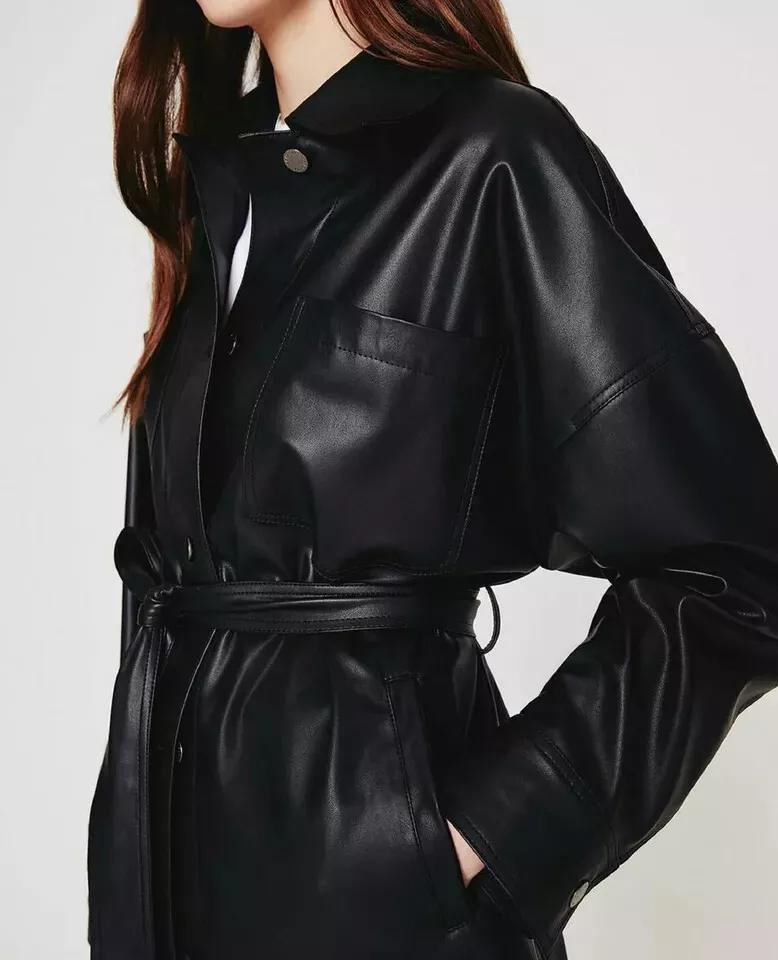 Women's Genuine Lambskin Leather Shirt Stylish Black Handmade Casual Formal Wear