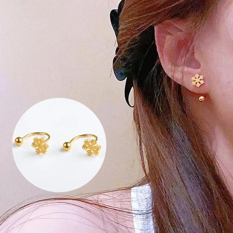 1Pc Stainless Steel Little Huggies Hoop Earrings For Women Tiny Snowflake Screw Clasp Cartilage Earrings Piercing Jewelry