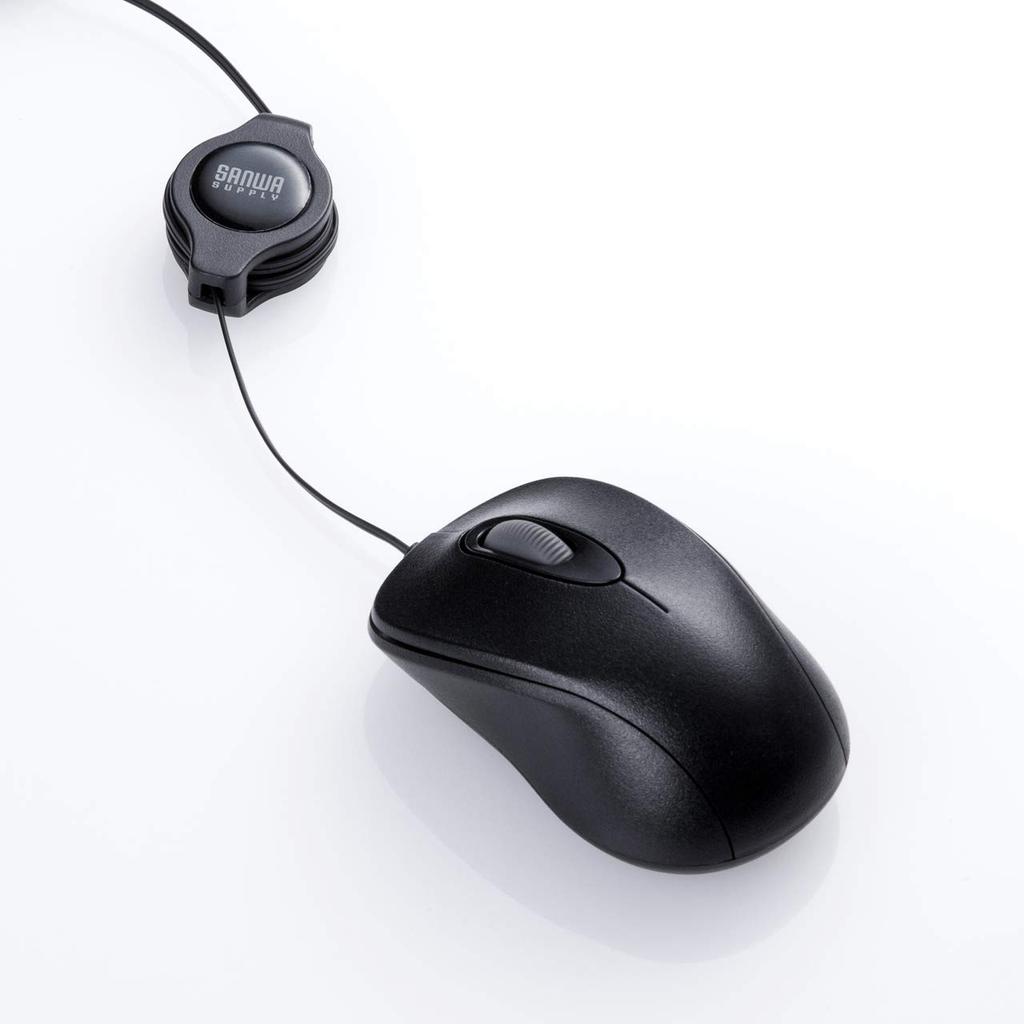 Sanwa Supply Cable Retractable Optical 3 Mouse, Ultra-Compact, Buttons, Black, MA-MA6BK