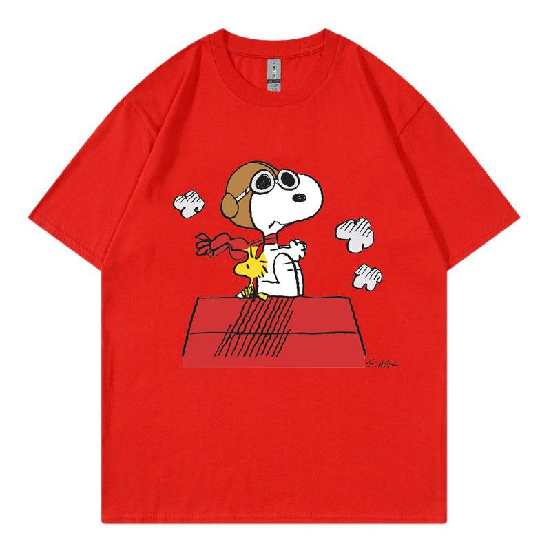 Snoopy Black Women T-shirt Summer Short Sleeve Cotton Men Women Tee Shirt Tops Cartoon Anime Couple Clothing Tops