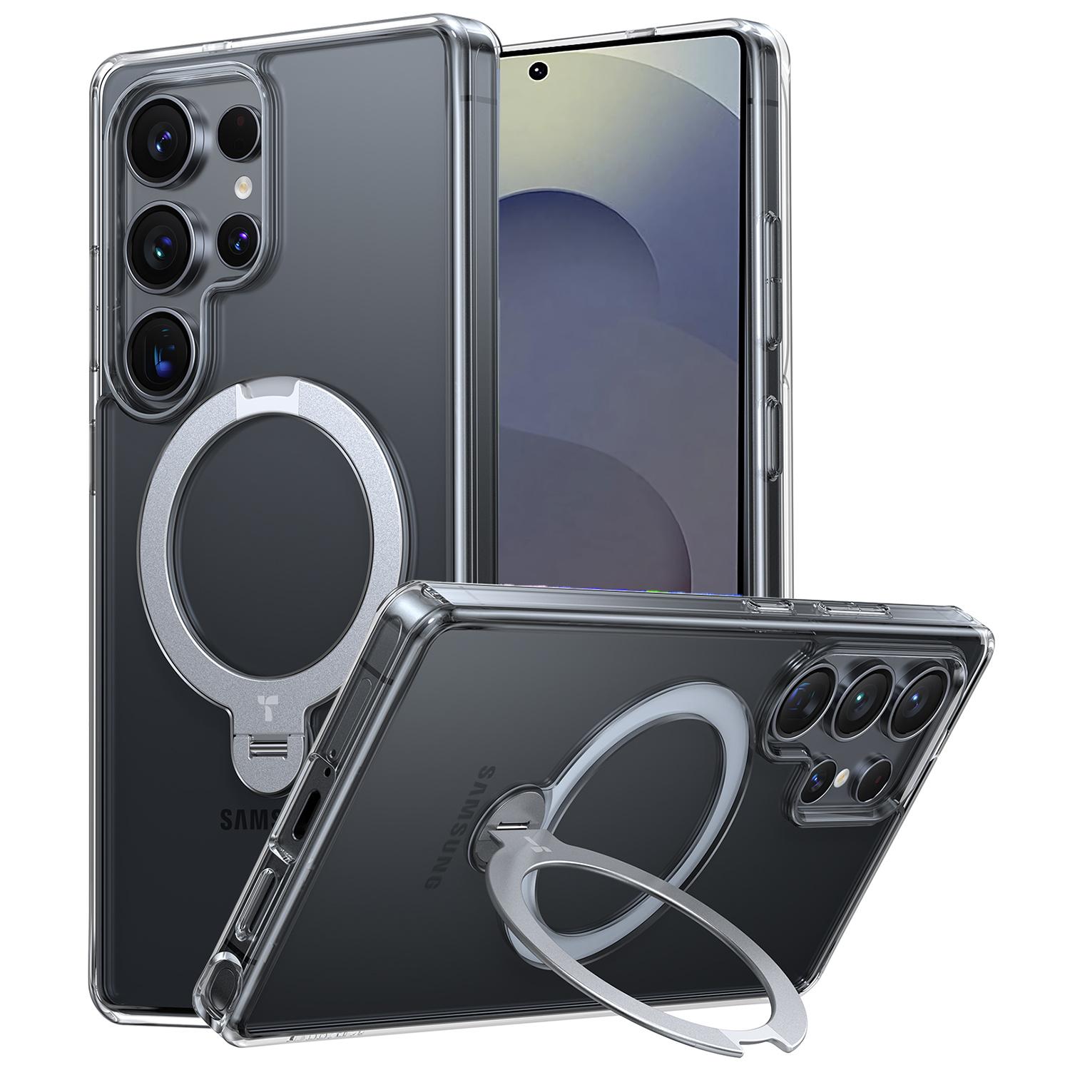 

For Samsung Galaxy S25 Ultra Case Compatible with MagSafe Rotating Kickstand PC+TPU Phone Cover Transparent