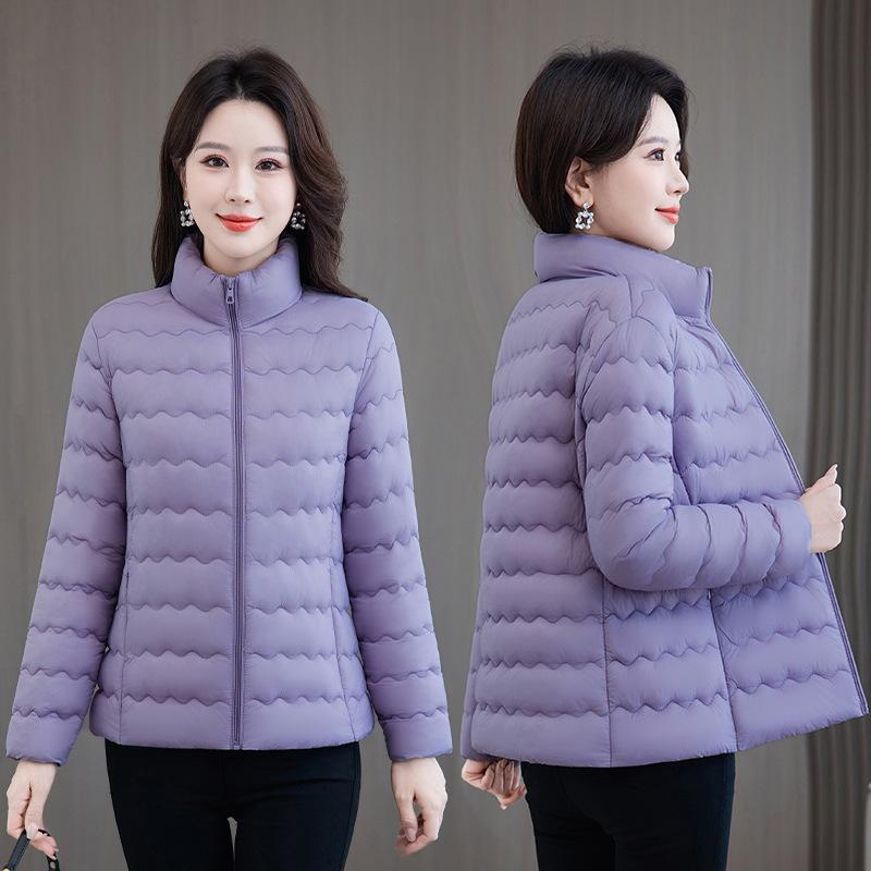 Mother's Clothing Winter New Women's Large Size Slim Cotton Jacket Versatile Cotton Coat Jacket Simple Warm Stand-up Collar Cotton Coat