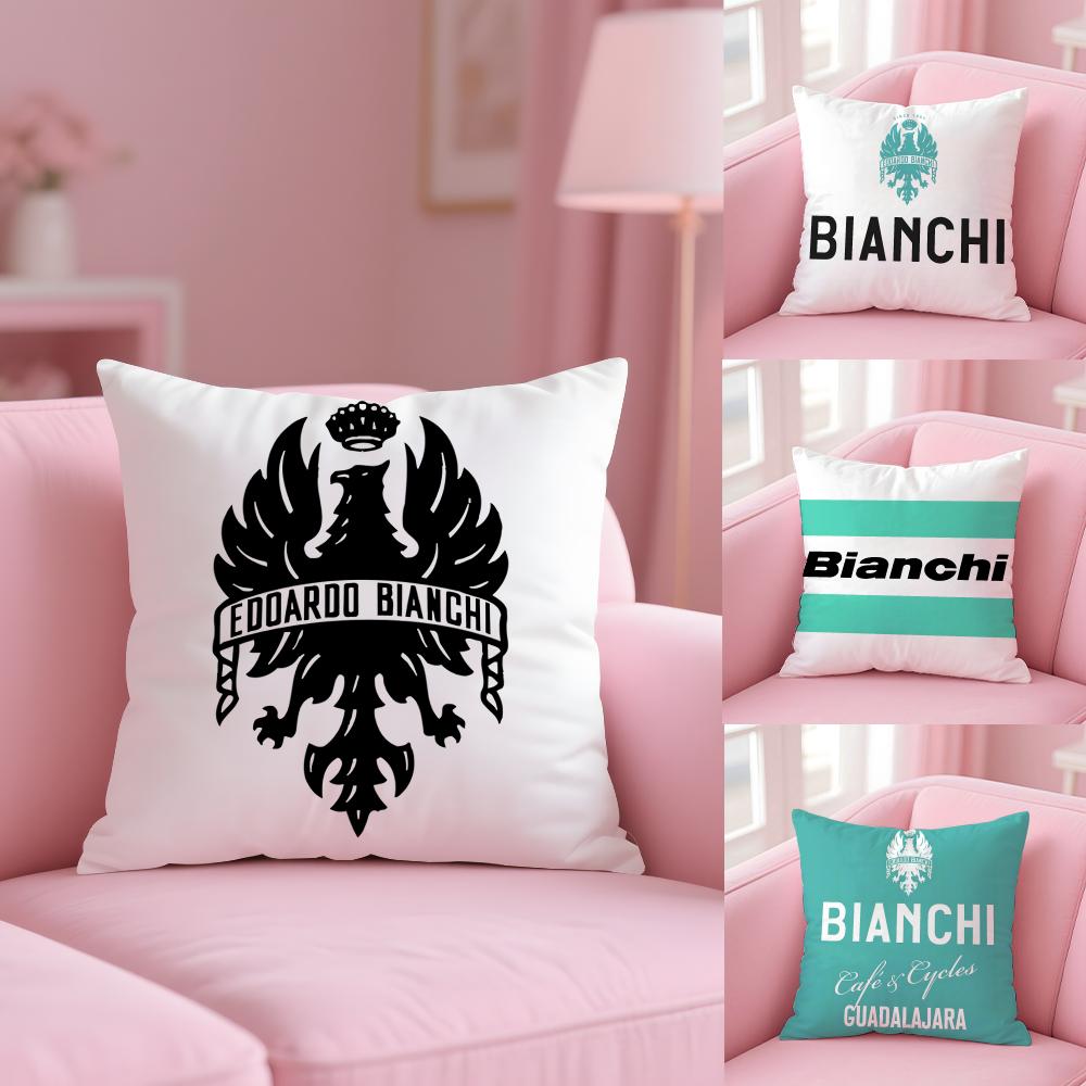 Luxury B-Bianchi Logo Cushion Cover Plush Fabric Soft Double-Sided Printed Invisible Zipper Sofa Pillow Case Home Decor