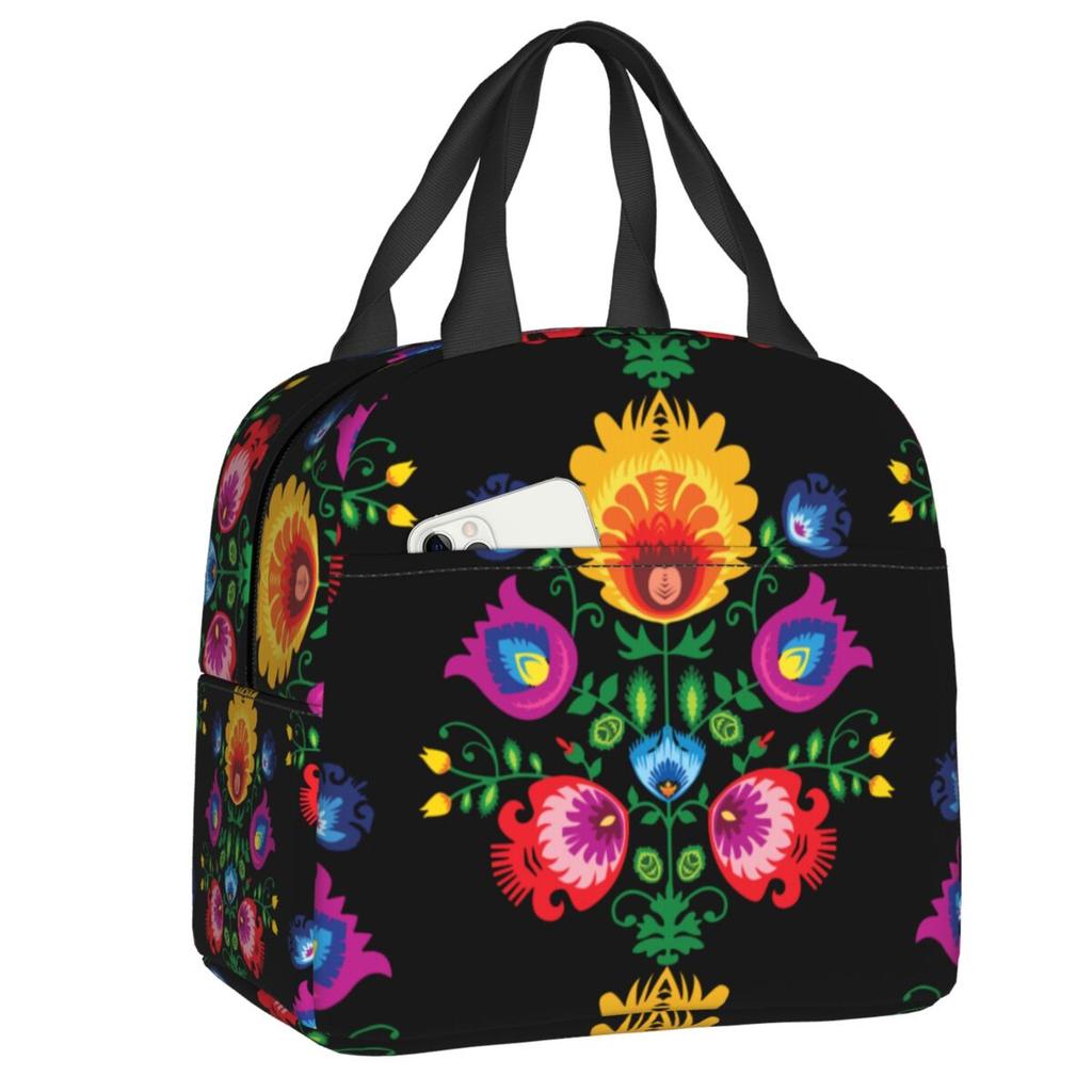Poland Folk Roosters Lunch Bag Women Cooler Thermal Insulated Polish Floral Print Lunch Box for Children School Food Picnic Bags