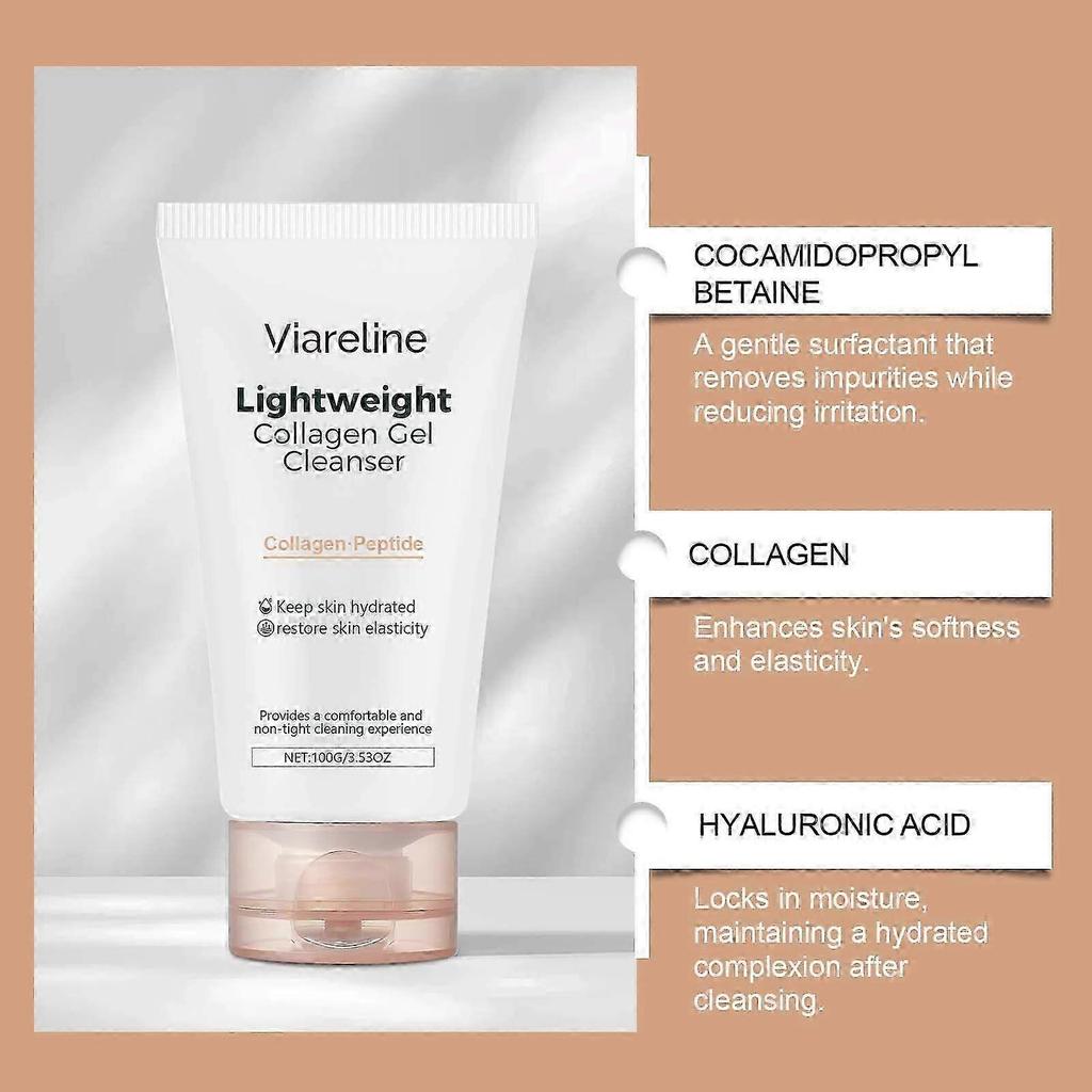 Collagen Gel Cleanser, Deep Pore Cleansing Lightweight Daily Gel Cleanser Face Wash for All Skin Types