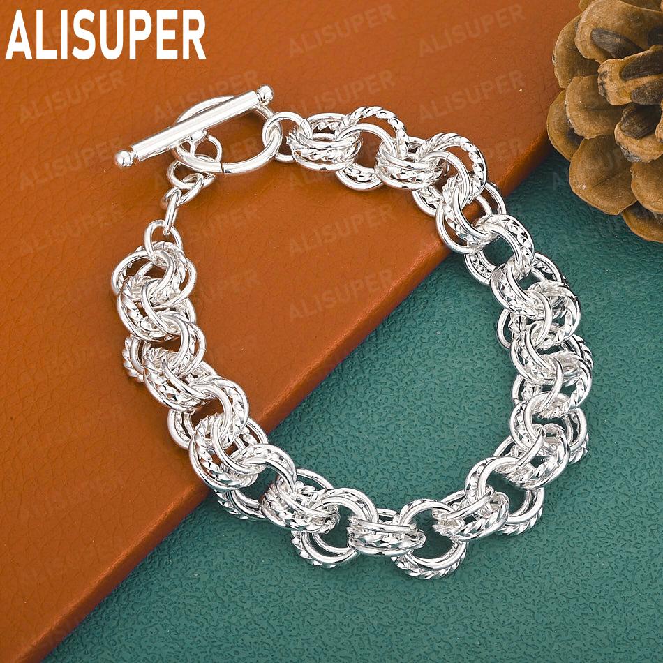 925 Sterling Silver Heavy-Duty Braided Double Ring Bracelet - Exquisite Gift Jewelry