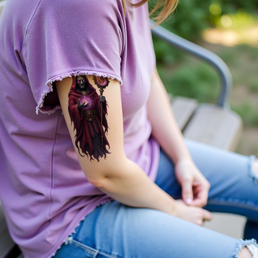 3pcs Temporary Tattoo Waterproof Long-lasting Body Stickers Skeleton Wizard Dark Magician Hooded Mage For Arms Adults Thighs