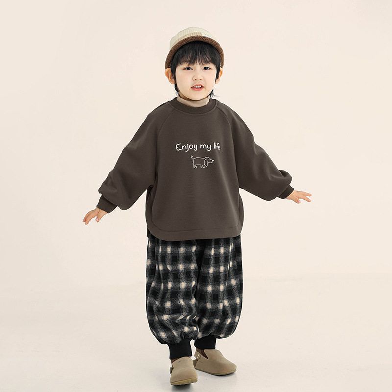 Children s Clothing Boys  Fleece-Lined Sweater Kids Winter Single-Layer Fleece-Lined round Neck Tops Children Keep Warm Inner Match Pullover Gray 120