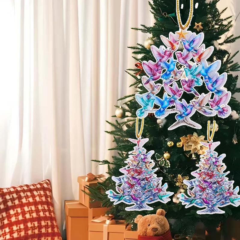 1-5PCS Car Acrylic Flat Simulated Bird Decoration Pendant Colorful Hummingbird Christmas Tree Christmas Diy Decoration