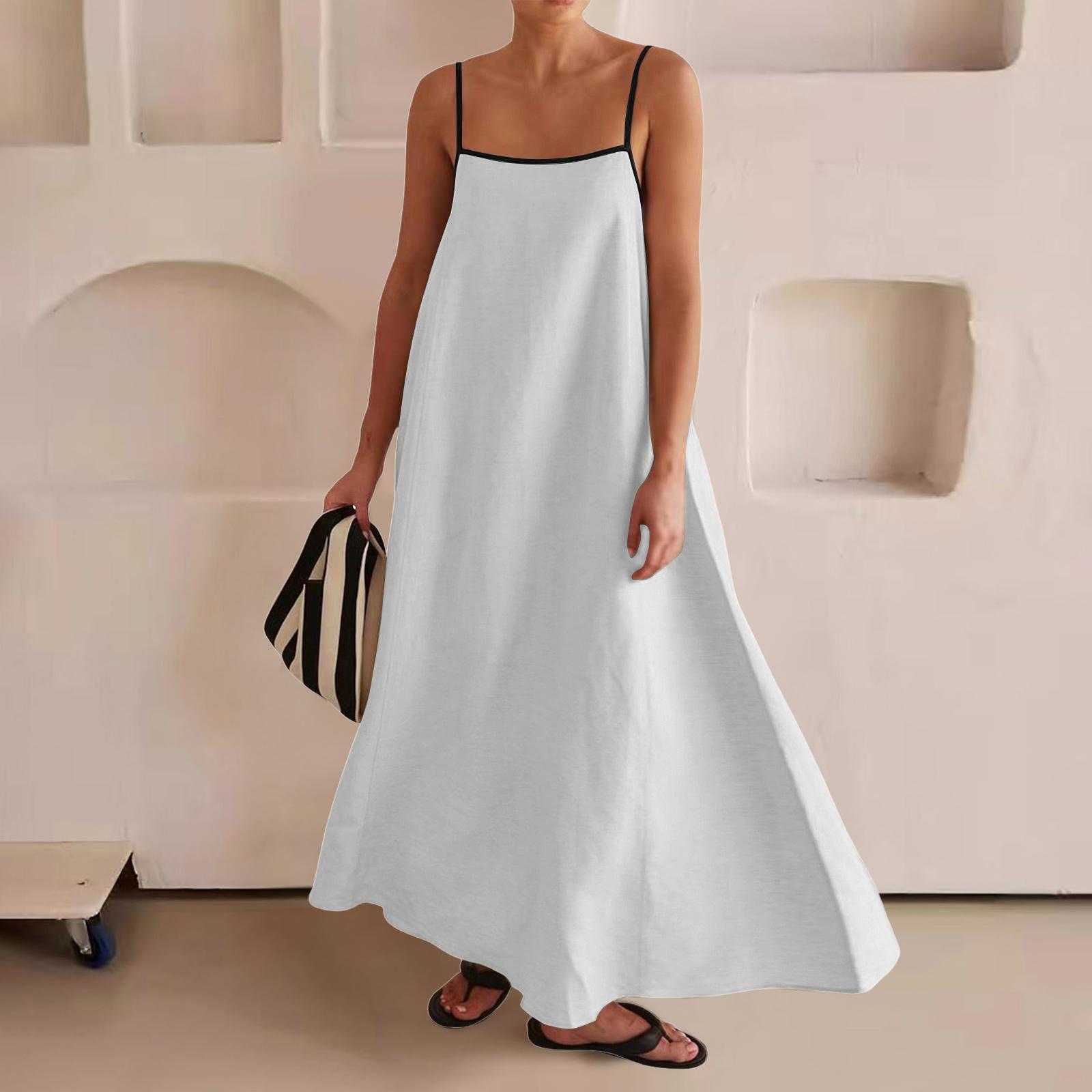 

Женское свободное удобное повседневное модное хлопковое платье-сарафан с цветными блоками большого кроя XL белый