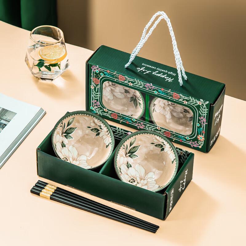 Японский стиль Сине-белая керамическая миска и набор палочек для еды