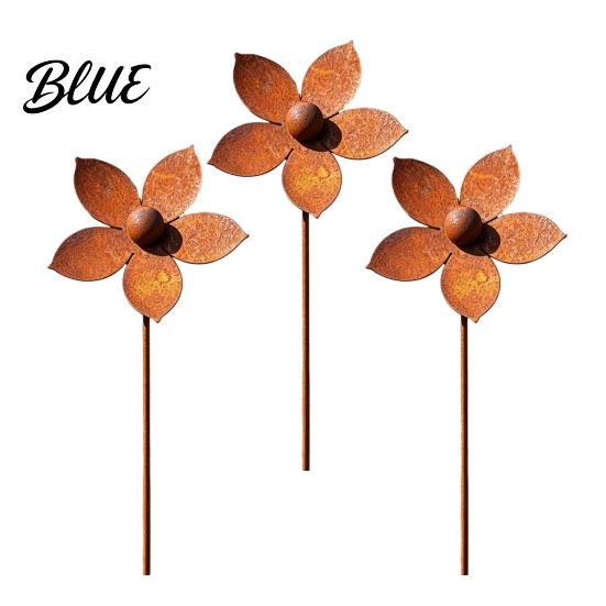 Metal Flower Lawn Stakes Rustic Ground Stake Vintage Garden Art Weather-Resistant Rusted Outdoor Patio Decorations Iron Yard Decor for Pathway