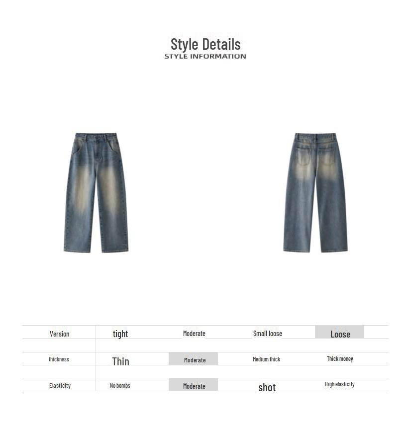 Louvre Retro Waxed Wide-Leg Jeans for Women - Autumn/Winter Fashionable Korean Style