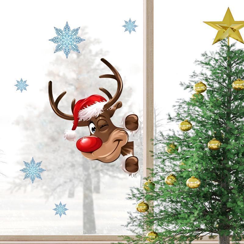 Santa Claus Reindeer Wall Stickers Christmas Home Decoration Living Room Background Wall Stickers Christmas Bedroom Wall Sticker