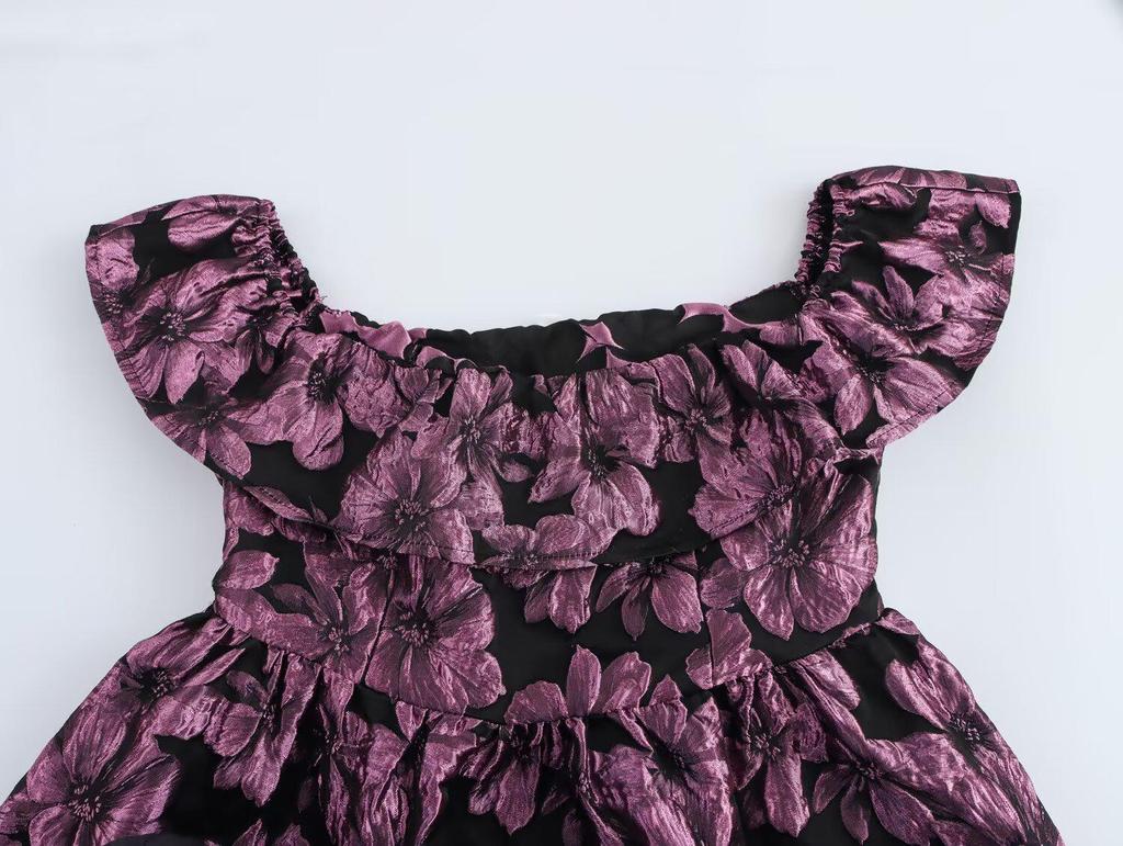 Spring 2025 Women's Off-Shoulder Jacquard A-Line Dress - European & American Style