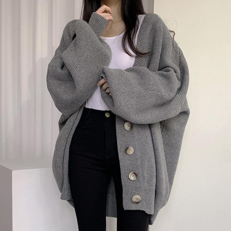 Cardigan Sweater Coat Women Knitted Jackets Autumn Winter Fashion Female Long Sleeve V-neck Loose Casual Sweaters Cardigans