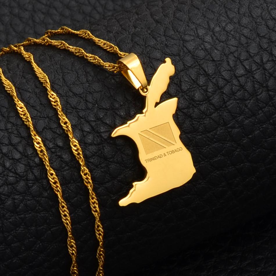 Anniyo Trinidad and Tobago Map Flag Pendant and Necklace Gold Color Trendy Jewelry @000421