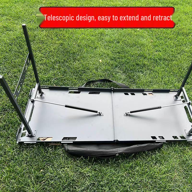 Adjustable Carbon Steel Outdoor Folding Table for Camping, BBQ, Picnic, and Tea